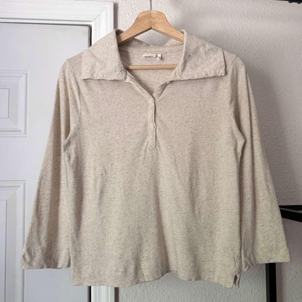 TOAST uk organic cotton beige cream tan heathered marled polo boxy cropped top
